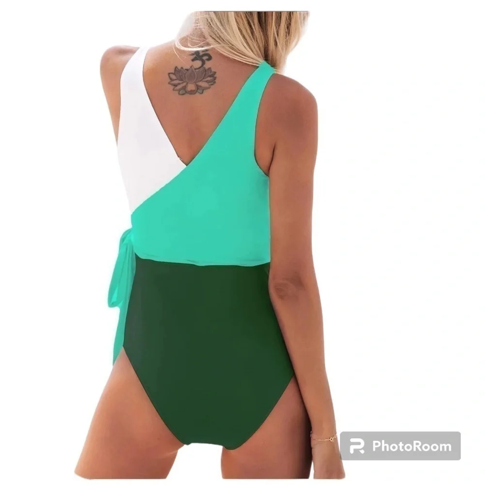CUPSHE - One Piece Swimsuit Wrap Color Block Tie Side Swimsuit Size S